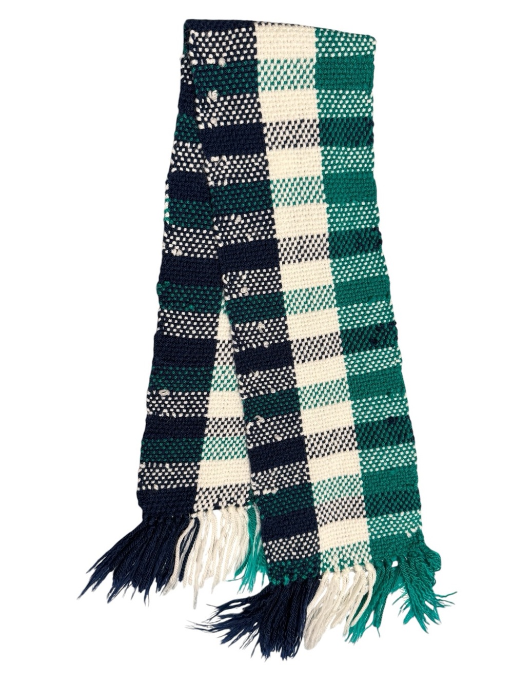 Toddler Kids Plaid Knit Scarf - Green, Navy & White